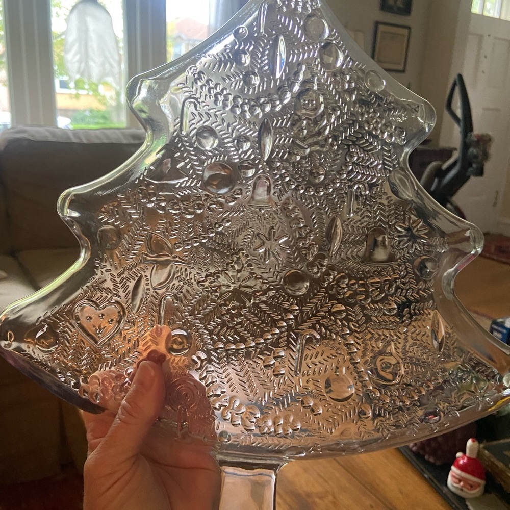 Vintage Glass Christmas Tree Cookie Platter - Picture 2 of 6